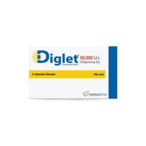DIGLET 50,000 U.I. VITAMINA D3, CAJA CON 4 CÁPSULAS BLANDAS.