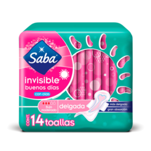 SABA INVISIBLE, TOALLAS DELGADAS CON ALAS, 14 UNIDADES