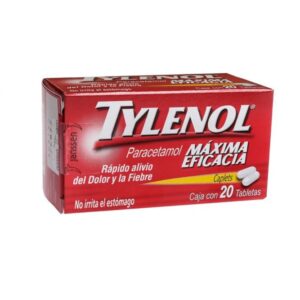 TYLENOL PARACETAMOL TABLETAS 500 MG, FRASCO CON 20 TABLETAS.