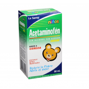 ACETAMINOFEN NIÑOS LA SANTÉ, SABOR CEREZA, 90ml. REDUCE FIEBRE, ALIVIA EL DOLOR.