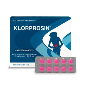 KLORPROSIN TABLETAS RECUBIERTAS, ANTIESPASMÓDICO, CAJA CON 100 TABLETAS, UNIDAD