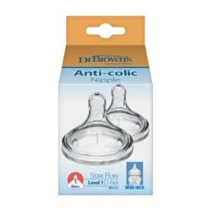 DR. BROWN´S ANTI-COLIC NIPPLE, BOQUILLA SILICONE PARA BIBERÓN, 0+ MESES,  2 UNIDADES POR CAJA.
