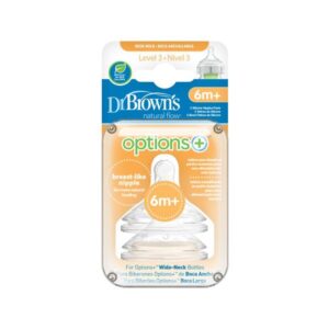 DR. BROWN´S ANTI-COLIC NIPPLE, BOQUILLA SILICONE PARA BIBERÓN, 6+ MESES,  2 UNIDADES POR CAJA.