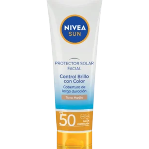 NIVEA SUN PROTECTOR SOLAR FACIAL, CONTROL DE BRILLO CON COLOR, TONO MEDIO, PIEL NORMAL/MIXTA FPS 50, 50ML.
