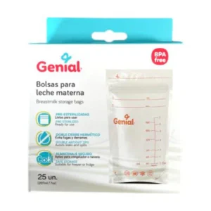 GENIAL BOLSAS PARA LECHE MATERNA DE 207mL, BPA FREE, CAJA CON 25 BOLSAS.